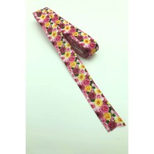 Hayalperest Boncuk Sarı Pembe Çiçek Desen Grogren Kurdele 10 mt