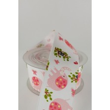 Ulutaş Pembe Fil Desenli Saten Kurdele 4 cm 20 mt