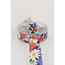 Kırmızı Beyaz Papatya Desenli Grogren Kurdele 2,50 cm 20 mt