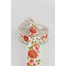 Ulutaş Kızmızı Gül Desenli Grogren Kurdele 2,50 cm 20 mt