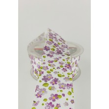 Mor Çiçek Desenli Grogren Kurdele 4 cm 20 mt