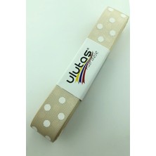 Ulutaş Açık Vizon Beyaz Puantiyeli Grogren Kurdele 2.5 cm