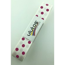 Ulutaş Krem Fuşya Puantiyeli Grogren Kurdele 2.5 cm