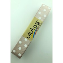 Ulutaş Açık Pudra Beyaz Puantiyeli Grogren Kurdele 2.5 cm