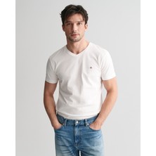 Gant Erkek Beyaz Slim Fit V Yaka T-Shirt 2003186.110