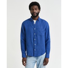 Gant Erkek Lacivert Regular Fit Düğmeli Yaka Keten Gömlek 3240120.407