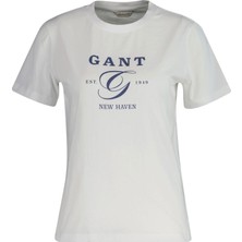 Gant Kadın Beyaz Regular Fit Bisiklet Yaka Logolu T-Shirt 4200563.110