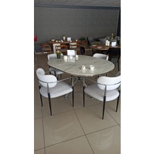 Fursimo Arhor Serisi 100 x 100 cm Açılabilir Lak Panel Beyaz Mermer Desen Masa - Krom Ayak