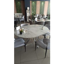 Fursimo Arhor Serisi 100 x 100 cm Açılabilir Lak Panel Beyaz Mermer Desen Masa - Krom Ayak