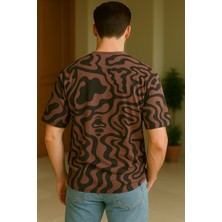 Erkek Oversize Baskili T-Shirt American Brown