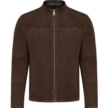 Neymar Erkek Kahverengi Hakim Yaka Slim-Fit Süet Deri Ceket 25SGD640210