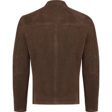 Neymar Erkek Kahverengi Hakim Yaka Slim-Fit Süet Deri Ceket 25SGD640210