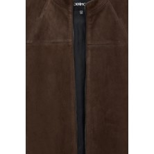 Neymar Erkek Kahverengi Hakim Yaka Slim-Fit Süet Deri Ceket 25SGD640210