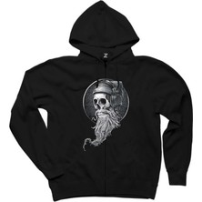 Skull Kuru Kafa Hippy Siyah Fermuarlı Kapşonlu Sweatshirt