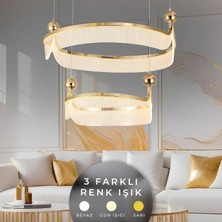 Kraliçe Gold - 3 Renkli 2 Katlı Avize Oturma Odası, Salon LED Sarkıt Avize