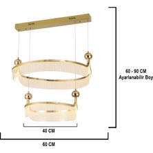Kraliçe Gold - 3 Renkli 2 Katlı Avize Oturma Odası, Salon LED Sarkıt Avize