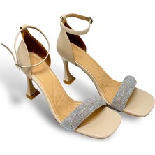 Krıste Bell 011 Bej Bilek Detaylı Platform Kadeh Taşlı Topuklu Abiye Ayakkabı