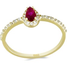 T51 Tuğrul Altın Altın Damla Taşlı Tektaş Yüzük T073093