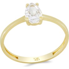 T51 Tuğrul Altın Altın Damla Taşlı Tektaş Yüzük T065406