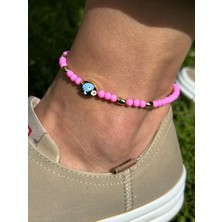 Zarif Şık Kadın Gold Pembe Balıklı 25 cm Boncuk Halhal