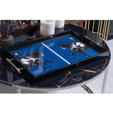 Dekoratif Sunum Tepsisi Mavi Atlar