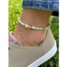 Zarif Şık Kadın Gold Karetta Figürlü Su Yeşili 26 cm Sedefli Halhal