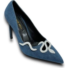 Krıste Bell 5161 Kot Lacivert Taşlı Yılan Klasik Topuklu Kadın Ayakkabı