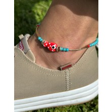 Zarif Şık Kadın Gold Cam Balık  Figürlü Mavi 26 cm Boncuk Halhal