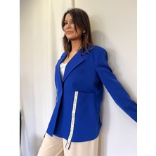 Kadın Şerit Detaylı Geniş Cepli Blazer Ceket