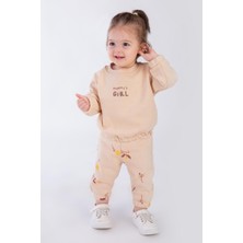 Magu Kız Bebek Çiçek Desenli Pamuklu Sweatshirt Eşofman Alt-Üst Takım