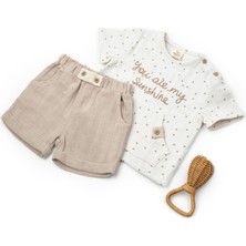 Magu Erkek Bebek Müslin Ekru T-Shirt ve Şort Takımı