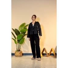 Küll Collection Siyah Çizgili Kısa Kimono