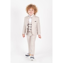Magu Krem Çocuk Takım Elbise Şık Tasarım Papyonlu Yelekli Ceketli Smokin