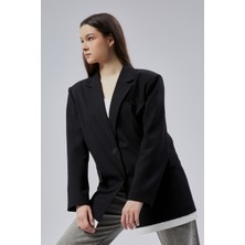 Siyah Oversize Uzun Blazer Ceket