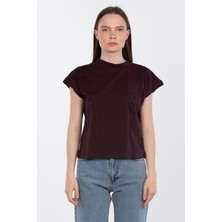 Düşük Kol Basic T-Shirt - Mürdüm
