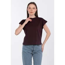 Düşük Kol Basic T-Shirt - Mürdüm