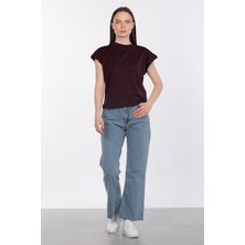 Düşük Kol Basic T-Shirt - Mürdüm
