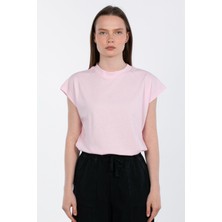 Düşük Kol Basic T-Shirt - Pembe