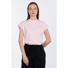 Düşük Kol Basic T-Shirt - Pembe