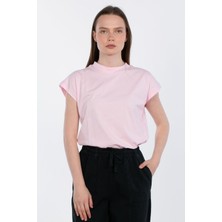 Düşük Kol Basic T-Shirt - Pembe