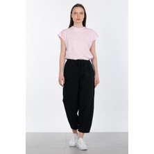 Düşük Kol Basic T-Shirt - Pembe
