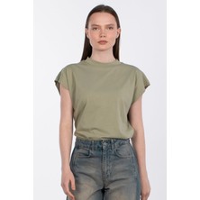 Düşük Kol Basic T-Shirt - Yeşil