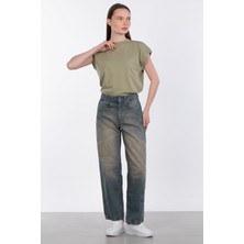 Düşük Kol Basic T-Shirt - Yeşil