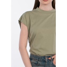 Düşük Kol Basic T-Shirt - Yeşil