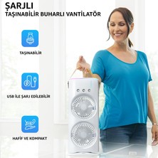 Robeve 2 Fanlı Vantilatör Buharlı Fan -Şarjlı, Kompakt,ayarlanabilir , Kumandalı , Soğutucu Fan ,buharlı Nemlendirici, Eşsiz Tasarım, Hız Seçenekleri , LED Aydınlatma,  Gece Lambası