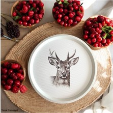 Geyik Desenli Tepsi - 31 cm - Beyaz Tepsi - Sunum Tepsisi