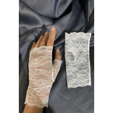 Hayalperest Boncuk Beyaz Dantelli Yarım Parmak Eldiven