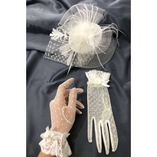 Hayalperest Boncuk Hayalperest Beyaz Renkli Puantiyeli Eldiven Vualet ve Nikah Şapkası Seti Özel Günler İçin