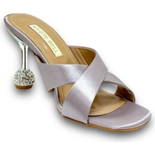 Lila Taş Detaylı Kadın Topuklu Terlik