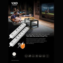 Viko | Altılı Grup Priz, Akım Korumalı Topraklı - Çocuk Korumalı Çoğaltıcı Priz  [Altılı, 1.5 Metre, Beyaz]
